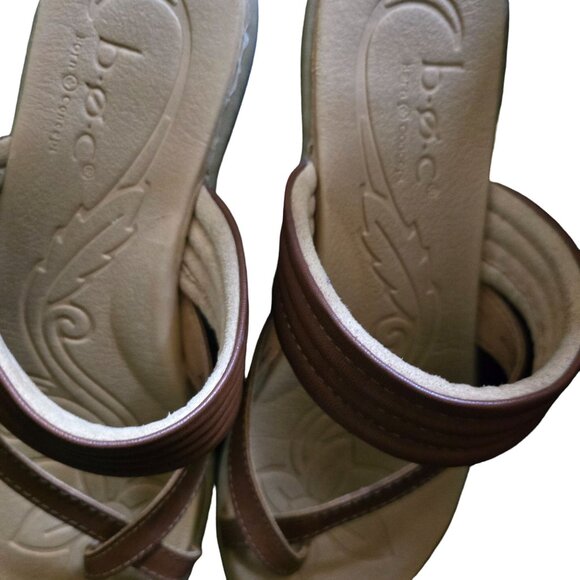 B.O.C. Womens Sandals Size 7.5 Tan Brown Faux Leather Comfortable Slides - Picture 6 of 9